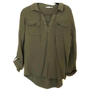 Cross tie army green long sleeve shirt